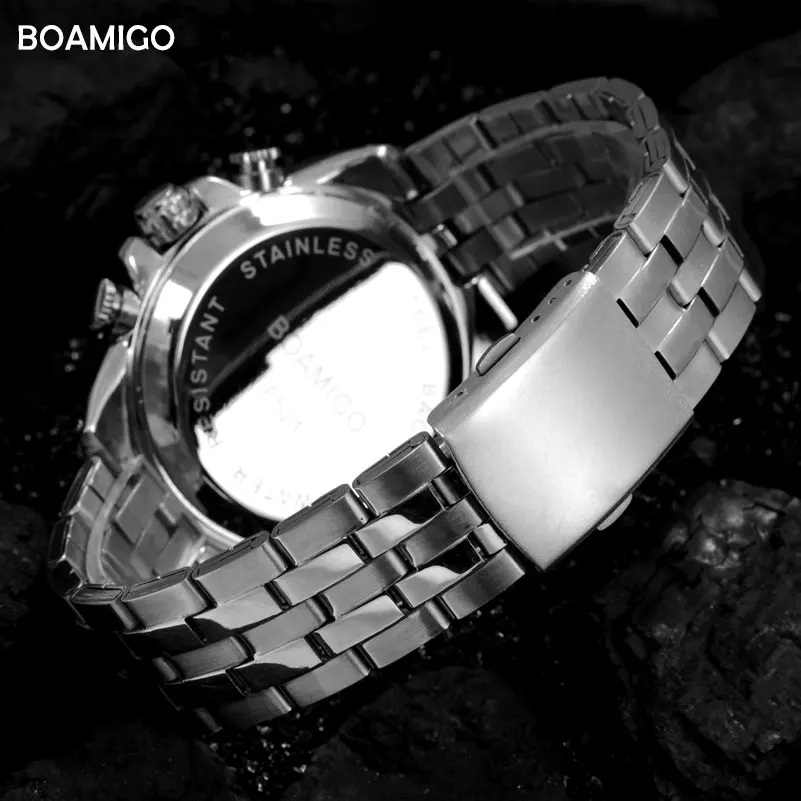 Ceny Męskie zegarki z podwójnym wyświetlaczem luksusowe zegarki sportowe zegarek cyfrowy chronograf BOAMIGO wodoodporny zegarek kwarcowy prezent reloj hombre