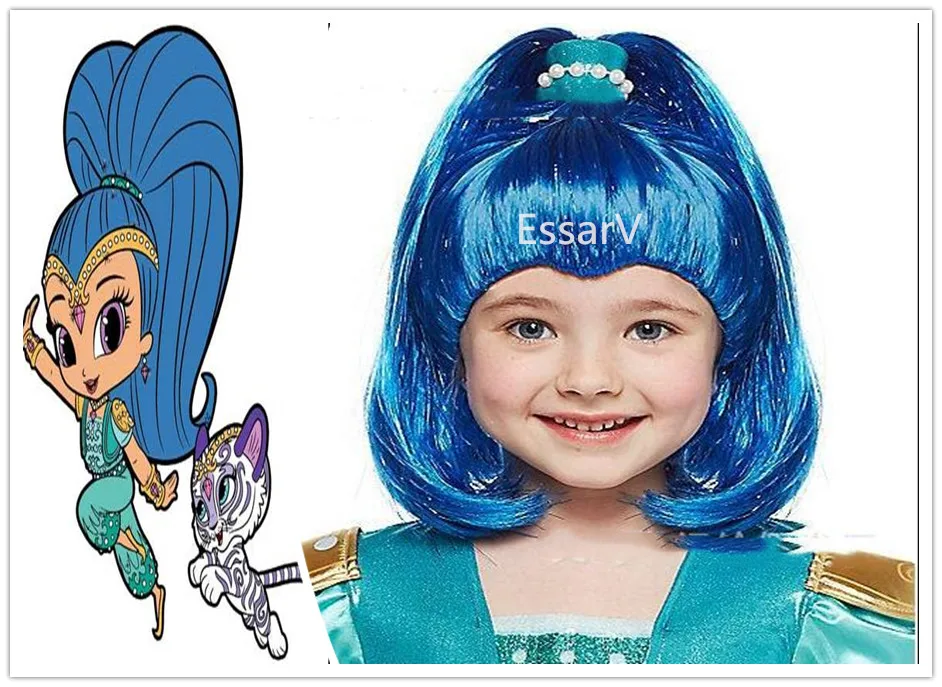 

New Hot Shimmer and Shine Wig Girls Birthday Party Wig Hat Blue Red Cosplay Carnival Kids Wig Children Party Hats Cartoon Wig