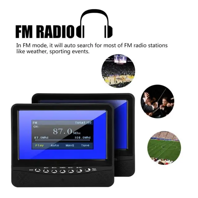 7″ HD Car Analog Televison Portable TFT LCD Analog TV Support FM Radio SD Card USB ATV for MP3/MP4/JPEG/DIVX/AVI/MPG/VOB US Plug