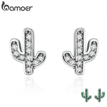BAMOER Весенняя коллекция 925 пробы серебряные белые и зеленые серьги-гвоздики в виде кактусов для женщин серебряные ювелирные изделия Bijoux SCE286