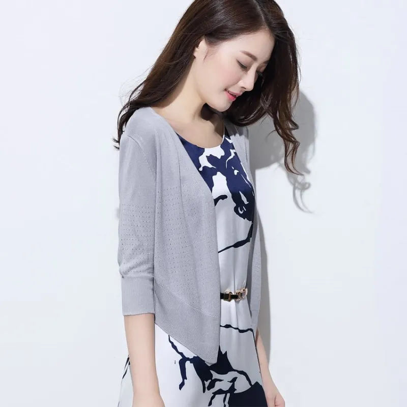 

Spring summer NEW Female Silk Wool blended knit Cardigan V-neck Dovetail hollow Cardigan small jacket, thin soft short section