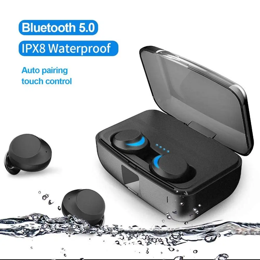 Bluetooth Wireless Earphones TWS Waterproof IPX8 Smart Headset BT5.0 Touch Control HIFI Bass With 3000mAh Charging Box Mic TWS