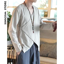 Магазин Sinicism, мужские рубашки, мужские однотонные рубашки с поясом, рубашки с длинным рукавом, Повседневная приталенная Мужская модная одежда в китайском стиле