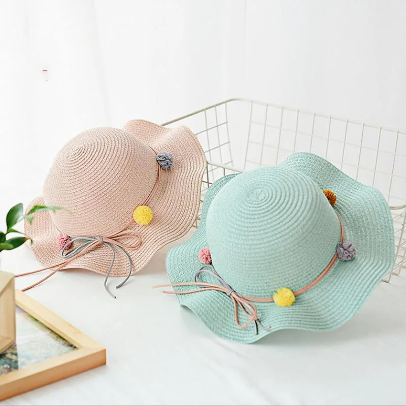 

SUOGRY Kids Baby Girl Anti-UV Straw Hat Children Summer Visor Beach Wavy Sunhat Cap