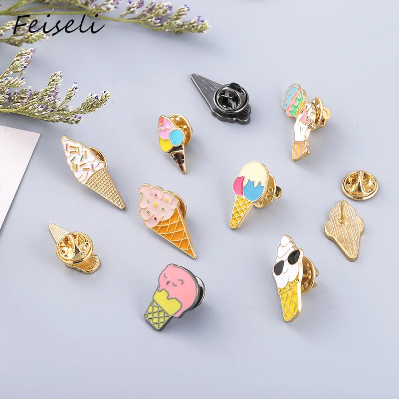 

Feiseli Enamel Cartoon Multi Color Ice Cream Brooch For Girls Creative Design Collar Pins Metal Badge Fashion 2018 Corsage