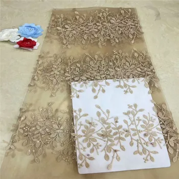

Nigerian Lace Fabrics For Wedding African French Lace Fabric High Quality 3D Lace brown Laces Apliqued for wedding dress xc13-66