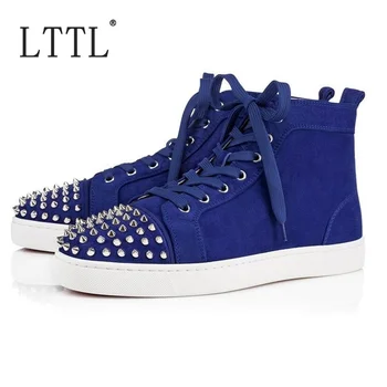 

LTTL Blue Suede Sneakers Fashion Rivets Shoes Lace-up High Top Sneaker Men Casual Shoes Autumn Men's Hip Hop Shoes Plus Size
