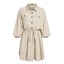 2019 Vintage Lantern Sleeve Button Work Dress Women Turndown Collar Linen Casual Dress Waist Lace Up Mini Dress 2019 Vintage Lantern Sleeve Button Work Dress Women Turndown Collar Linen Casual Dress Waist Lace Up Mini Dress
