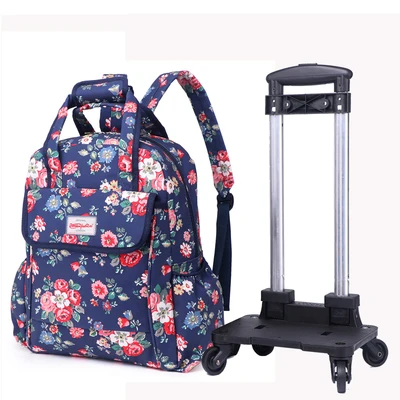 Women Travel Trolley Bags travel Backpack with wheel Rolling luggage trolley backpack waterproof Oxford Rolling Baggage Suitcase - Цвет: Uninstall