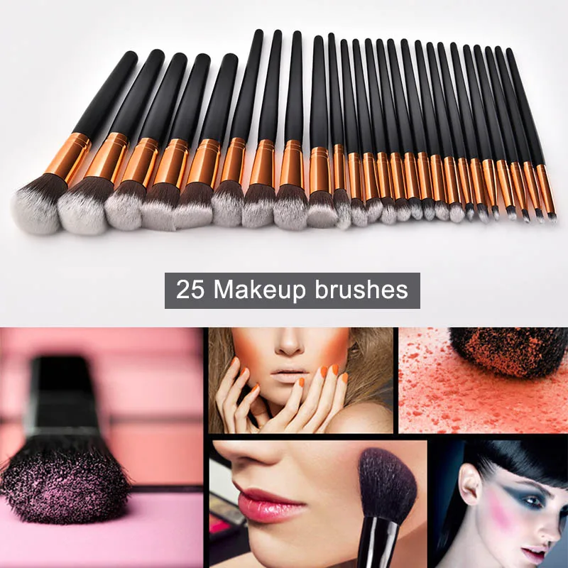 

25pcs Makeup Brushes Set Black Gold Handle Eye Shadow Blusher Foundation Concealer Makeup Brushes Cosmetic Tools Kit