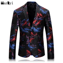 MarKyi 3D-print fish men blazers suit casual 2018 new long sleeve men blazer designs plus size 4xl coat &suit men
