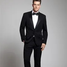 Строгий костюм для свадьбы блестящий воротник одежда жениха шерсть кровоточить черный slim fit смокинг