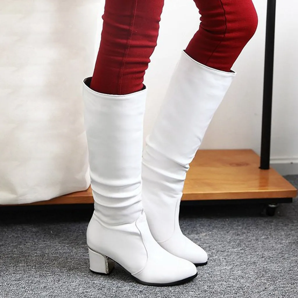 Chamsgend/женские слипоны больших размеров; женские пикантные зимние теплые ботинки с острым носком на высоком каблуке; модная женская обувь; Tacones Altos
