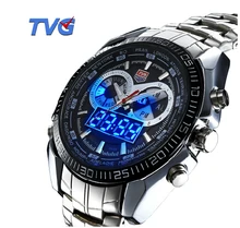 TVG Stainless Steel Quartz Analog Digital Clock Army Mens Sports Wrist Watch Multiple Time Zone Relogio