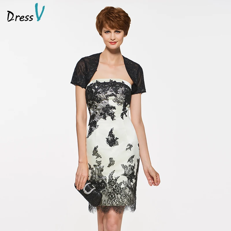 Dressv бежевое платье до колена без бретелек для матери невесты с жакетом