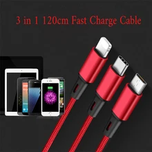 3 в 1 3 в 1 3 в 1 USB кабель 2A Быстрая зарядка Micro USB+ кабель type C 120 см нейлоновый плетеный кабель для samsung Xiaomi HUAWEI ASUS