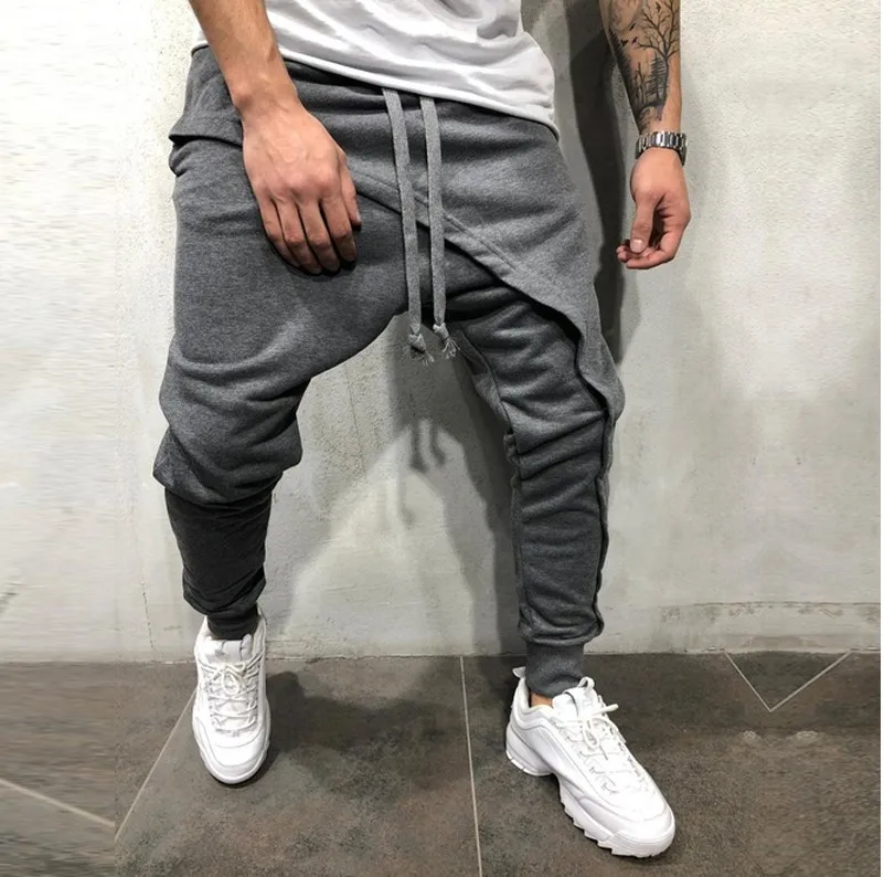 Мужские Asymetric слоистые Jogger брюки уличная Jogger Брюки Slim Fit повседневные Drawstring Close Bottom брюки мужские s карандаш брюки - Цвет: Photo Color