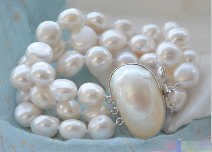 

Hot sell Noble- P4118 3ROW 8" 15mm BAROQUE WHITE FRESHWATER PEARL BRACELET MABE @^Noble style Natural Fine jewe SHIPPING new >>f