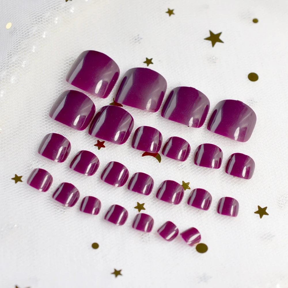

Dark Purple Fake Toenails DIY Fashion Colors Toe Nails Sticker 24pcs Acrylic False Toes Art Tips for Foot