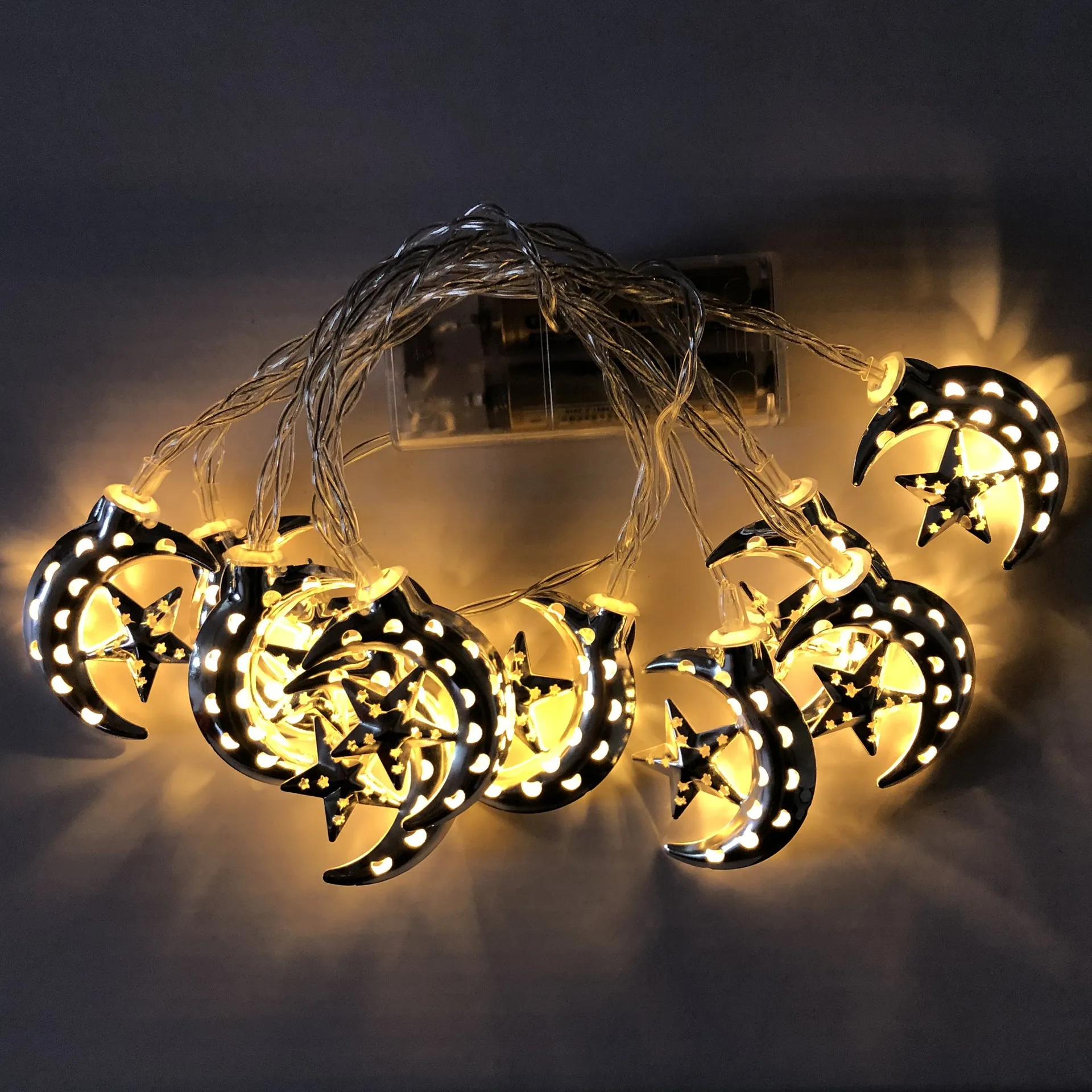 

Islamic Eid Mubarak Decor 10/20 LED String Light Silver moon Star Home Decor Lantern For Muslim Party Decoration Ramadan Gift