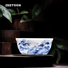 Бутик Цзиндэчжэнь синий и белый фарфор Ручная роспись пейзаж чайная чашка Китай керамический чайный набор кунг-фу чайная чашка 80 мл мастер чашка