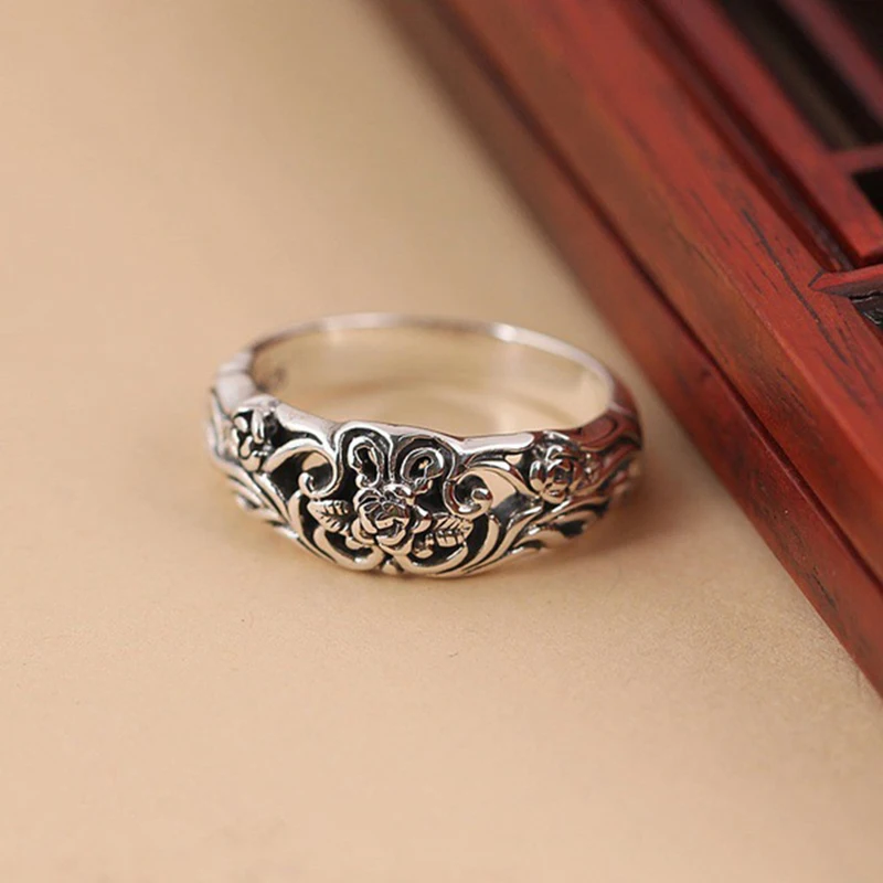 Старинное серебряное кольцо для женщин, цветок розы, резное модное ювелирное изделие, женские кольца, винтажные Свадебные обручальные кольца, подарок для девушек DBR002