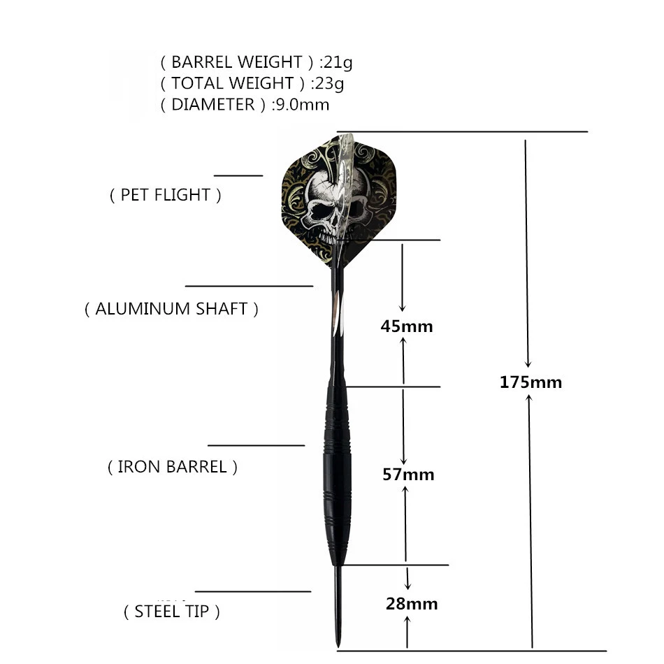 3 шт. 23 г Черный череп Professional черный покрытие алюминия сплав сталь стрелка дартс набор с дартс полета