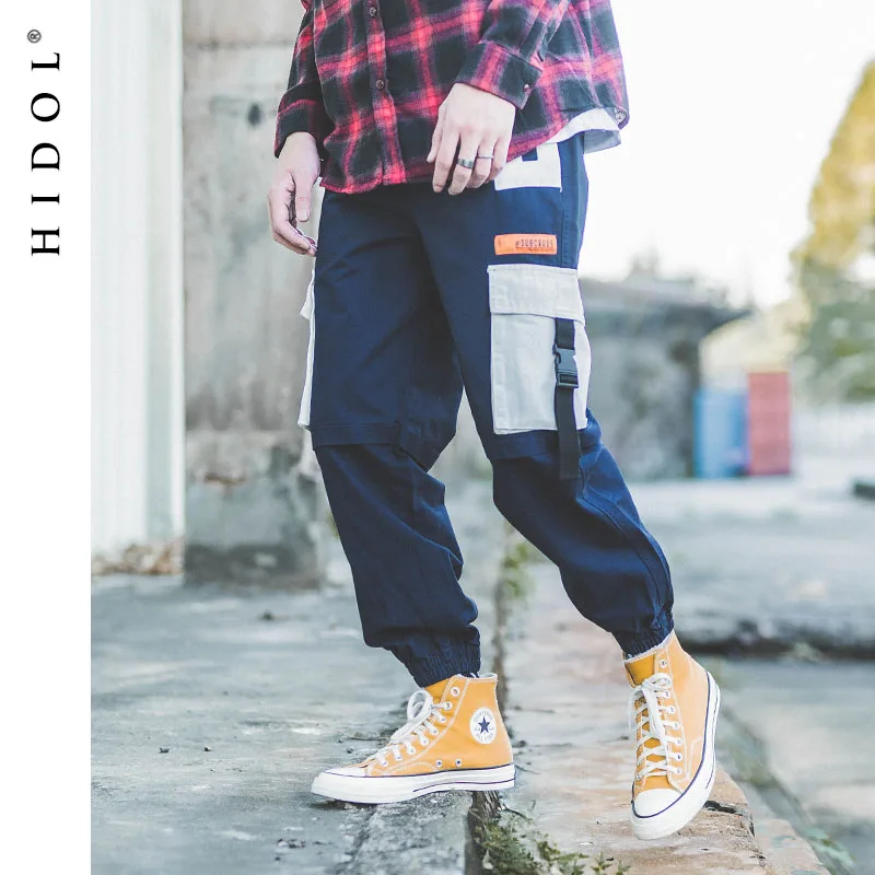Брюки карго мужские на молнии с лентой и множеством карманов|Брюки-карго| |
