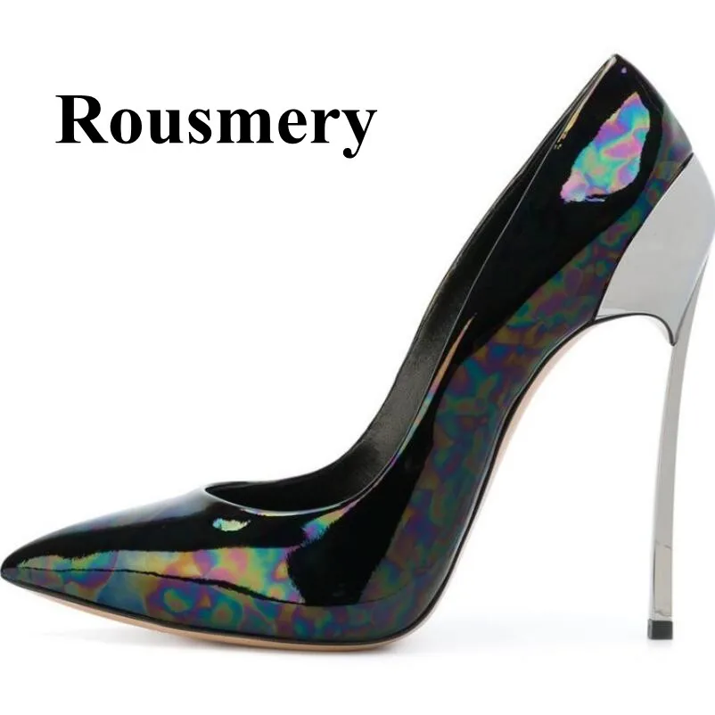 

Fashion Shallow Metal Heel Colorful Patent Leather Sexy Pointed Toe Thin High Heel Spring Summer High Quality Women Pumps