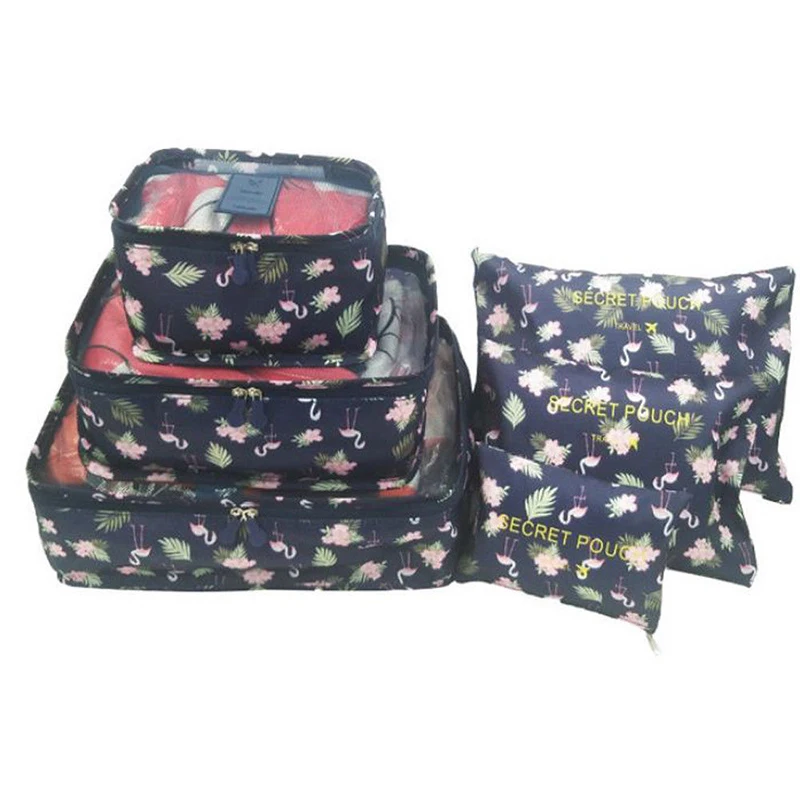 6 шт. переносные дорожные сумки для хранения, набор упаковочных кубиков, сумки для багажа, органайзер для одежды, чемодан, водонепроницаемый, для дома, Новинка - Цвет: Темно-синий