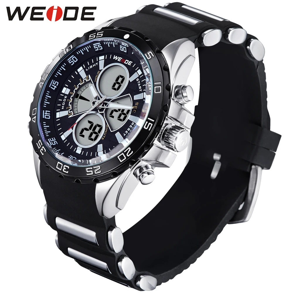 Fashion Top Brand WEIDE Military Sport Watch Men Digital Quartz Black LED Silicone Band Waterproof