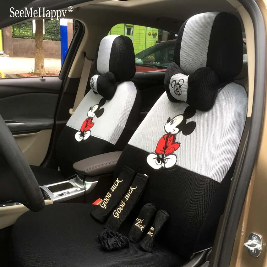 17 шт. универсальные чехлы для сидений автомобиля с рисунком Микки Мауса, чехлы для сидений автомобиля, аксессуары для интерьера автомобиля, сетчатые Защитные чехлы для сидений автомобиля