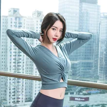 FE458 Женские топы для йоги и фитнеса для бега, рубашки для йоги, короткий топ с длинным рукавом для тренировок, спортивные футболки, спортивная одежда для йоги, тренировок