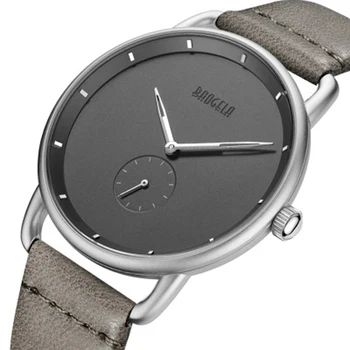 

Men's Watch Quartz Grey Genuine Leather Mens Watches Top Brand Luxury Minimalist Style Men Wristwatch Clock with Stopwatch