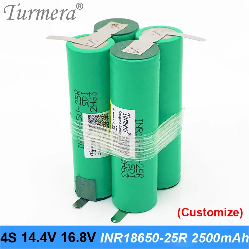 4s battery 18650 pack turmera for samsung 25r battery inr18650-25r 18650 2500mah 14.4v 16.8v welding solder battery for screwdriver tools battery customized battery 04