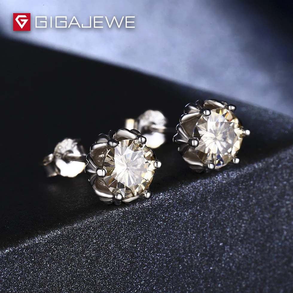 GIGAJEWE всего 1.2ct бриллиант цвета шампанского тест прошел лабораторный драгоценный камень муасаниты серебряные серьги подарок подруге Специальная цена