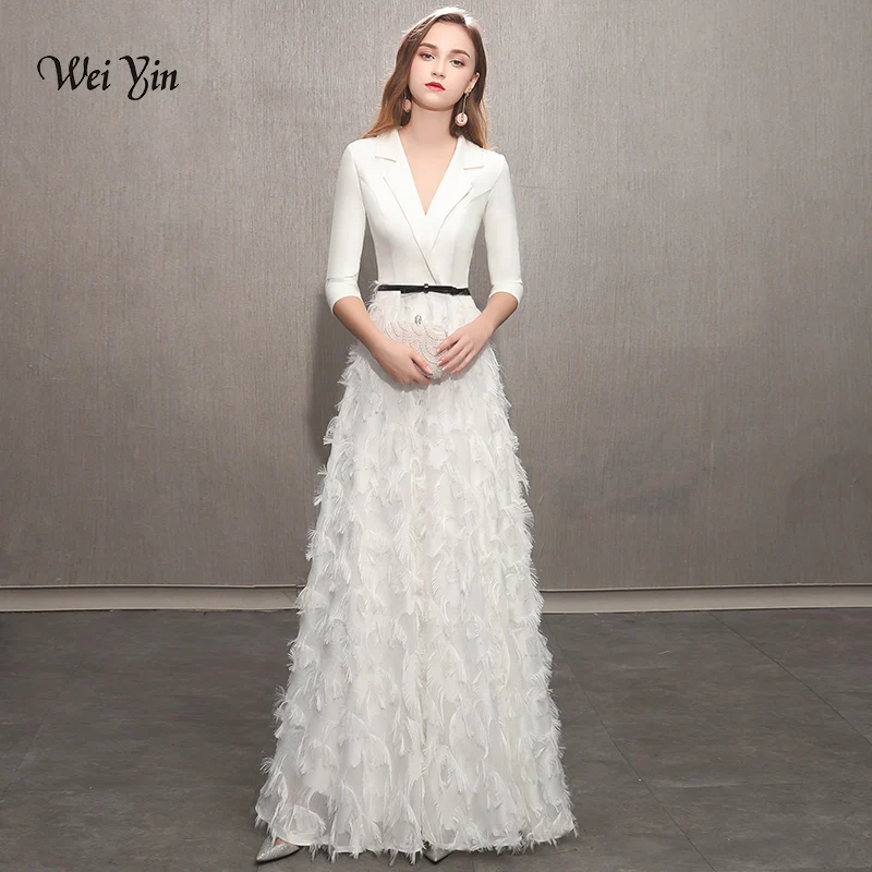 

weiyin White Evening Dresses 2019 Elegant Lace Evening Gowns Long Formal Evening Dress Styles Women Prom Party Dresses WY1166