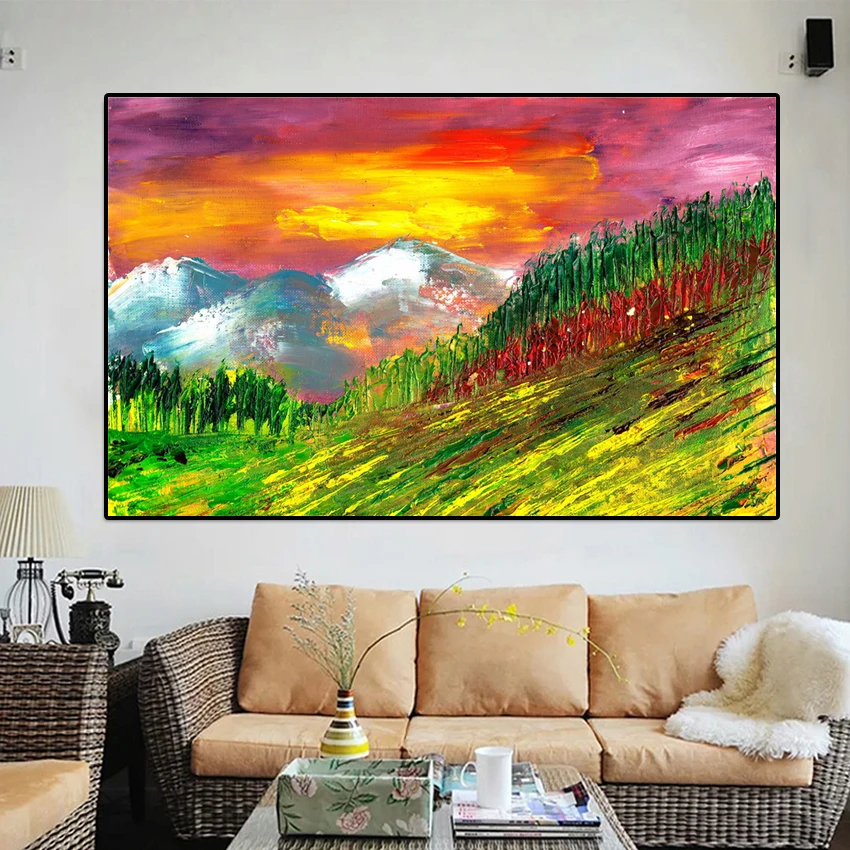 Modern Oil Paintings Sunset Mountain Pictures Wall Art