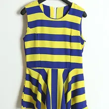 Летние женские Неон перо полоса тонкая талия молния шифон Топы мини юбка женские рубашки женское платье