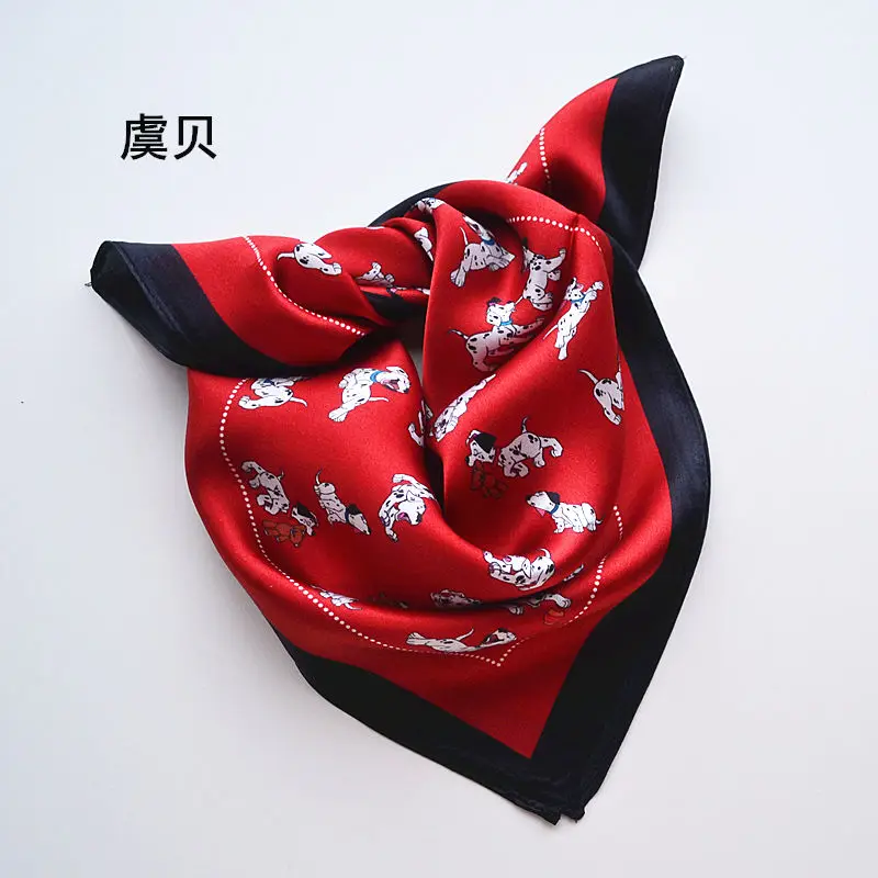 Милый мультфильм собака шарф из натурального шелка для женщин 50*50 маленькие мягкие квадраты декоративный головной платок шейный платок обертывание подарок для девочки