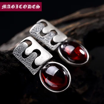 

Moon Simple Stud Earring 100% Real S990 Sterling Silver Women Vintage fashion Mosaic Garnet Earring Jewelry 2019 statement E12