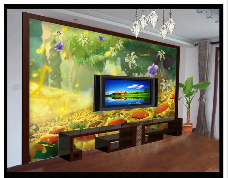 

Custom mural 3D non-woven wallpaper Romantic sunflower dream notes TV setting wall decoration Children's paintings home