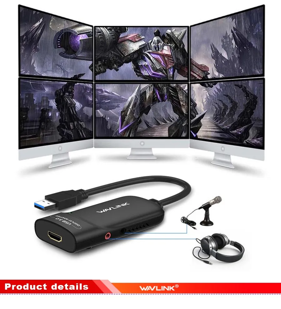 Wavlink USB 3.0 To HDMI Multi Monitor Video Graphic Adapter HD 1080p Output External Video Card Adapter DP Display Windows Mac