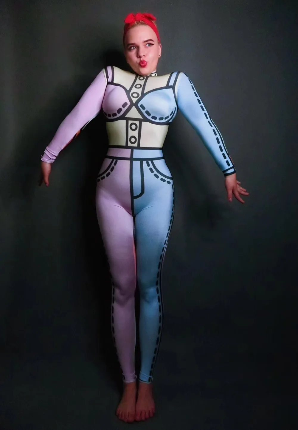 

Multi-color Patchwork Long Sleeves Jumpsuit Women Dance DS Outfit Bodysuit Nightclub Singer Wear Bar Prom Celebrate Outfit
