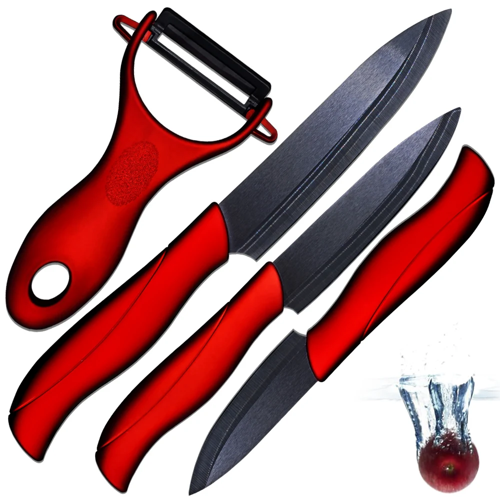 Ceramic knife 3 paring 4 utility 5 slicing knife and one sharp black balde red handle