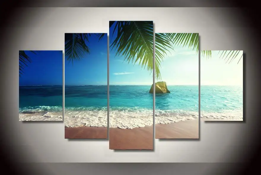 

Art Abstract Indoor Decor 20x35cmx2,20x45cmx2,20x55cm W5 Tropical Paradise Beach print canvas 5 pieces