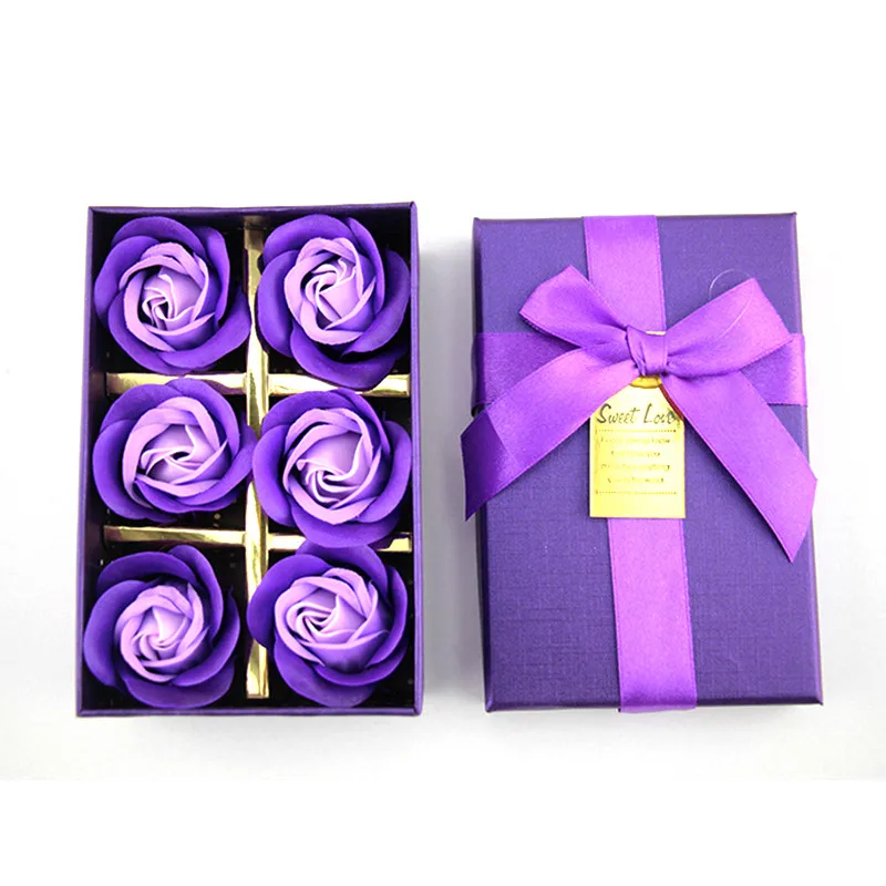 6 шт./компл. Цвет романтическая роза мыло цветка Искусственные цветы купальный коробка Лепестки розы на День святого Валентина Свадебные украшения подарок - Цвет: purple