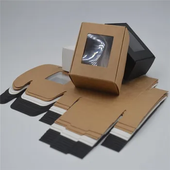 

50pcs/lot Kraft Paper Package Box with Window Brown Cardboard Small Gift Packaging Box for Wedding Party Candy Cookies Box