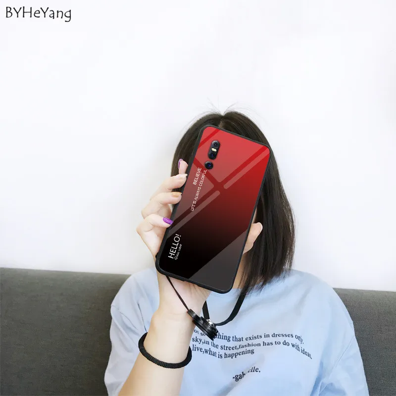 ДЛЯ Vivo V15 Pro Чехол на V 15 из закаленного стекла с градиентом жесткий чехол мягкая TPU