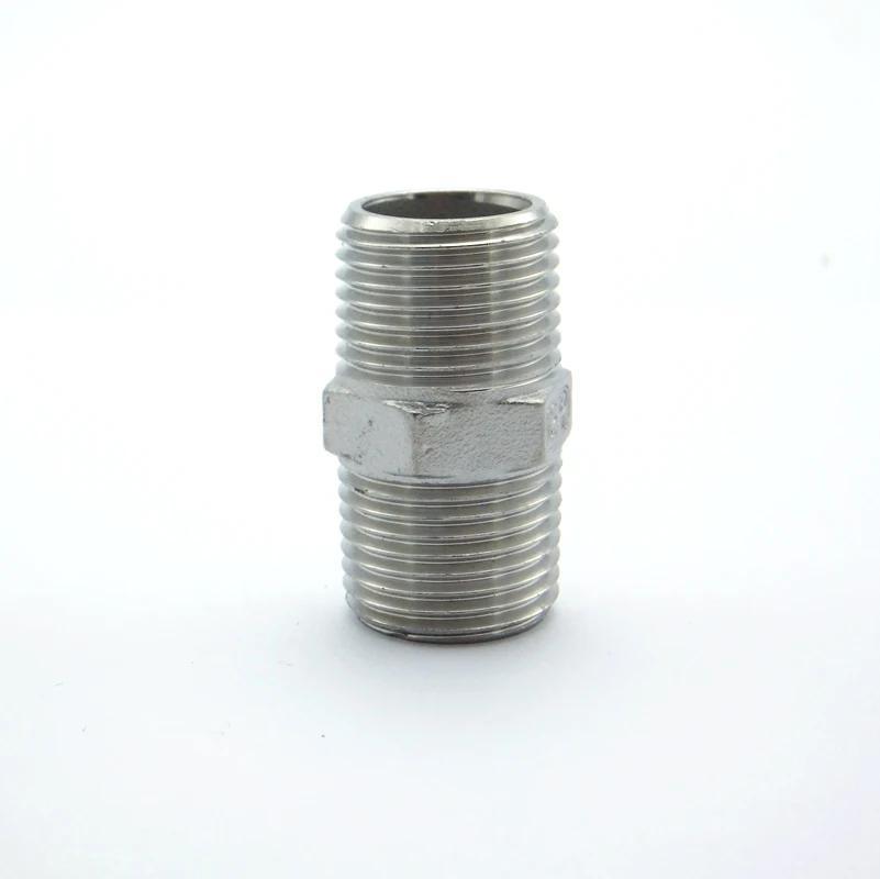Conector con boquilla doble con racor de rosca macho de acero inoxidable